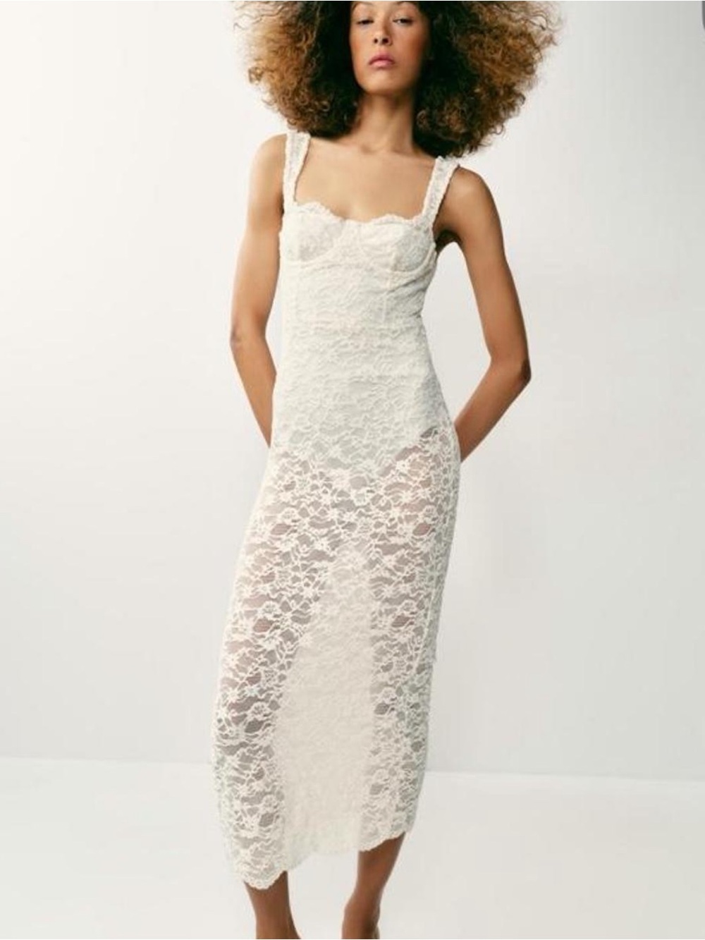 Zara Cream Lace Midi Slip Dress